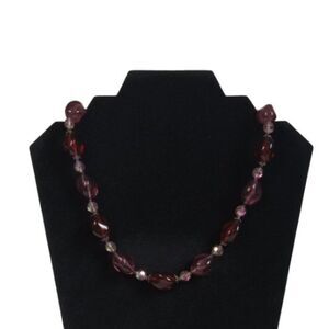 Carol for Eva Graham Purple and Red Iridescent Beaded Single Strand Necklace